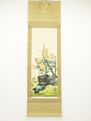 春司筆　花鳥　肉筆絹本掛軸（共箱）